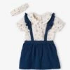 Ensemble Blouse, Jupe à Bretelles Et Bandeau Bébé Blanc Imprimé - Vertbaudet