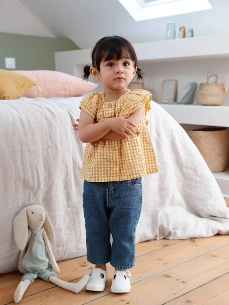 Ensemble Blouse Vichy En Seersucker Et Jean Large Bébé Carreaux Ocre - Vertbaudet – Image 2