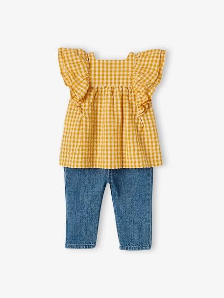 Ensemble Blouse Vichy En Seersucker Et Jean Large Bébé Carreaux Ocre - Vertbaudet – Image 6