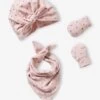 Ensemble Bonnet + Moufles + Foulard + Sac Bébé Fille En Maille Imprimée Personnalisable Bois De Rose - Vertbaudet
