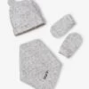Ensemble Bonnet + Moufles + Foulard + Sac Bébé Imprimé Personnalisable Taupe - Vertbaudet
