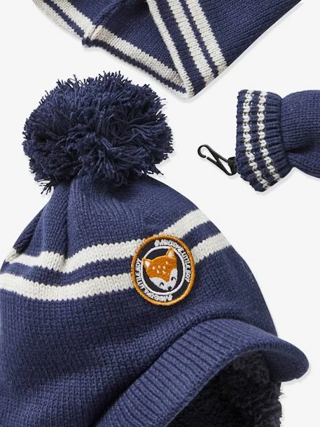 Ensemble Bonnet + Snood + Moufles Bébé Fille Bleu Ardoise Foncé Rayé - Vertbaudet – Image 2