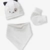 Ensemble Chien Bonnet + Moufles + Foulard Bébé Imprimé Personnalisable Blanc - Vertbaudet