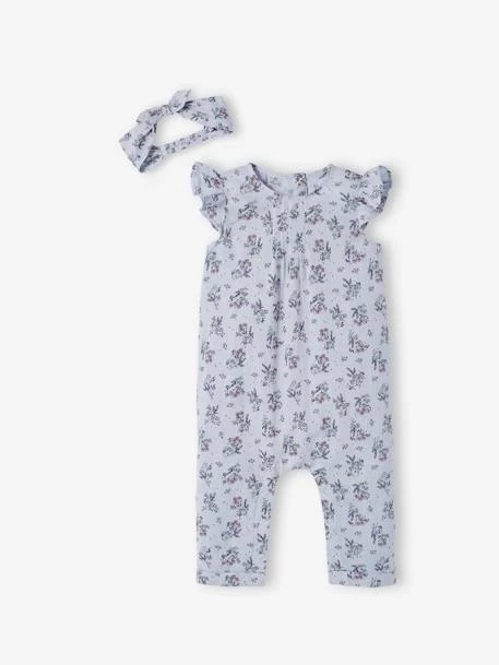 Ensemble Combinaison + Bandeau Imprimés Bébé Fille Vert Céladon Imprimé - Vertbaudet