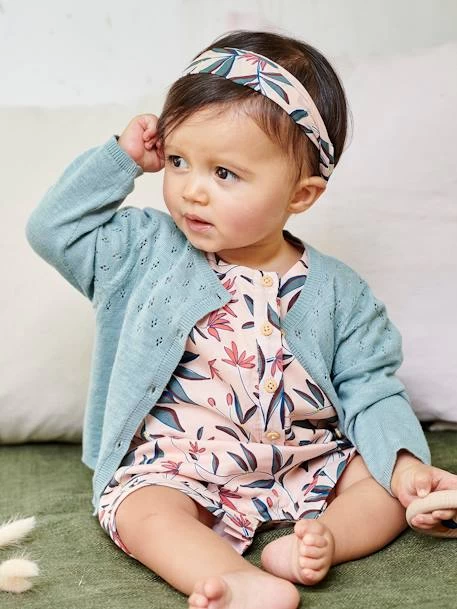 Ensemble Combinaison Et Bandeau Bébé Fille En Voile De Coton Imprimé Fleurs Rose Poudré - Vertbaudet – Image 2