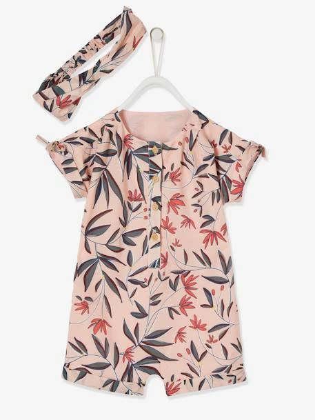 Ensemble Combinaison Et Bandeau Bébé Fille En Voile De Coton Imprimé Fleurs Rose Poudré - Vertbaudet – Image 3