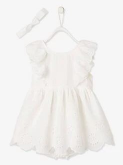 Ensemble De Cérémonie Bébé Robe, Bloomer Et Bandeau Ivoire - Vertbaudet