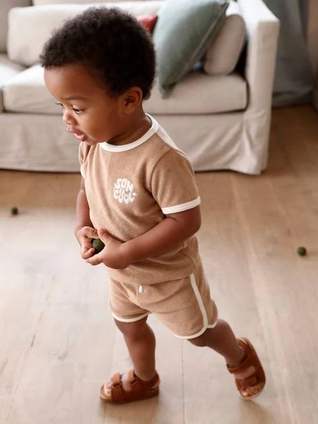Ensemble En éponge Bébé T-shirt + Short Taupe - Vertbaudet