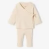 Ensemble En Maille Côtelée T-shirt Et Pantalon Bébé Sable - Vertbaudet