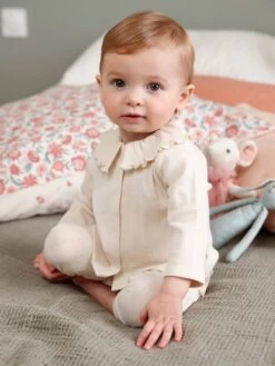 Ensemble En Maille Pointelle T-shirt Et Pantalon Bébé Sable - Vertbaudet