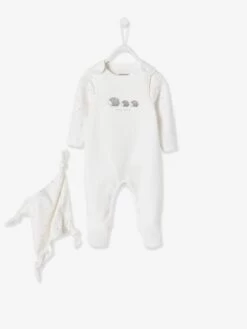 Ensemble Naissance Combinaison + Body + Doudou En Coton Bio Ivoire - Vertbaudet