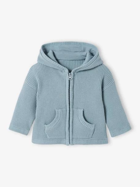 Gilet Bébé à Capuche Tricot Nid D'abeille Vert Grisé - Vertbaudet