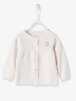 Gilet Bébé Fille Badge Cerise BASICS Blanc - Vertbaudet