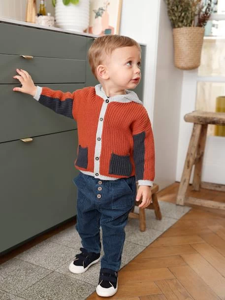 Gilet En Tricot Bébé Avec Capuche Rouille - Vertbaudet