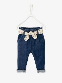 Jean Avec Ceinture En Tissu Bébé Denim Stone - Vertbaudet
