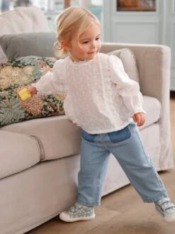 Jean Large En Denim Bébé Ceinture En Tissu Denim Bleached - Vertbaudet