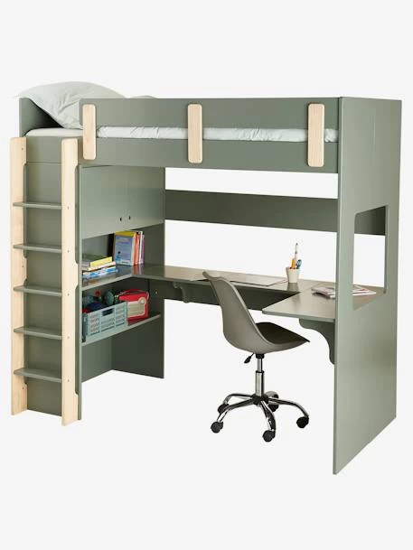 Lit Mezzanine Avec Bureau Et Rangement LIGNE EVEREST Kaki - Vertbaudet – Image 6