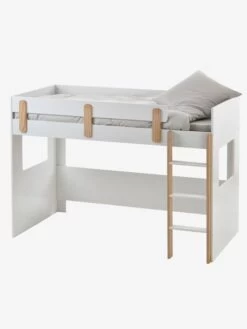 Lit Mezzanine Mi-hauteur Enfant LIGNE EVEREST Blanc/bois - Vertbaudet