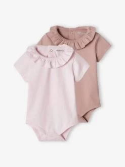 Lot De 2 Bodies Bébé Col Fantaisie Manches Courtes Ouverture Dos Lilas Poudré - Vertbaudet