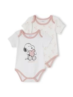 Lot De 2 Bodies Bébé Fille Snoopy Peanuts® Lot Blanc Et Rose - Snoopy