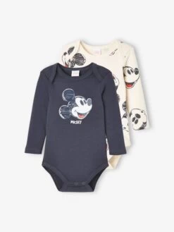 Lot De 2 Bodies Bébé Garçon Disney® Mickey Gris Fonce Uni Avec Decor - Mickey