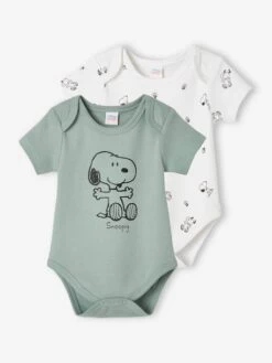 Lot De 2 Bodies Bébé Garçon Snoopy Peanuts® Sauge Et Blanc - Snoopy
