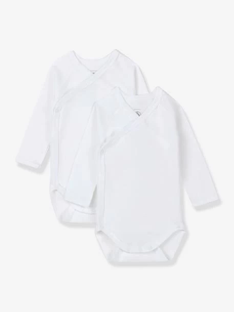 Lot De 2 Bodies Croisés Manches Longues Bébé Naissance En Coton Bio PETIT BATEAU Blanc - Petit Bateau