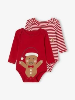 Lot De 2 Bodies Emmanchure Américaine Bébé Manches Longues Rouge - Vertbaudet