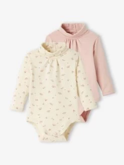 Lot De 2 Bodies Manches Longues Bébé Col Roulé Rose - Vertbaudet