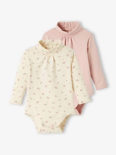 Lot De 2 Bodies Manches Longues Bébé Col Roulé Rose - Vertbaudet