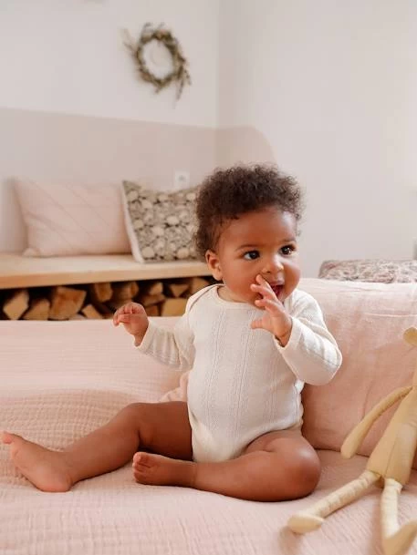 Lot De 2 Bodies Manches Longues Bébé En Maille Pointelle Lot Rose Blush - Vertbaudet – Image 2