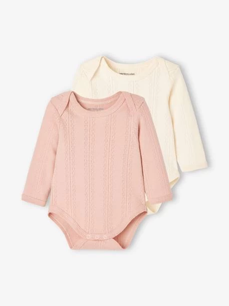 Lot De 2 Bodies Manches Longues Bébé En Maille Pointelle Lot Rose Blush - Vertbaudet