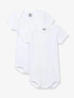 Lot De 2 Bodies Ouverture US Manches Courtes Bébé En Coton Bio PETIT BATEAU - Blanc Blanc - Petit Bateau