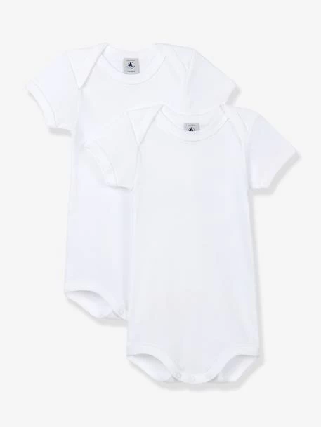 Lot De 2 Bodies Ouverture US Manches Courtes Bébé En Coton Bio PETIT BATEAU - Blanc Blanc - Petit Bateau