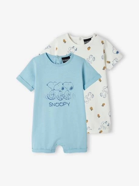 Lot De 2 Combinaisons Short Bébé Garçon Snoopy Peanuts® Bleu Ciel - Snoopy