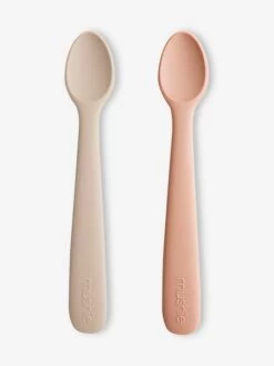 Lot De 2 Cuillères 1er âge MUSHIE En Silicone Beige + Vert - Mushie