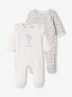 Lot De 2 Dors-bien Bébé Fille En Velours Lot Blanc - Vertbaudet