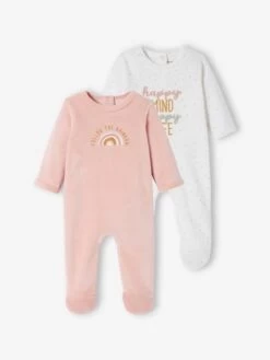 Lot De 2 Dors-bien Bébé Fille En Velours Lot Rose Blush - Vertbaudet
