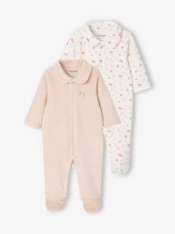 Lot De 2 Dors-bien Bébé Fille En Velours Lot Nude - Vertbaudet
