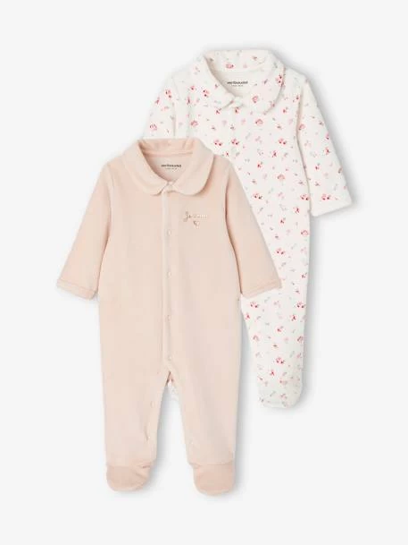 Lot De 2 Dors-bien Bébé Fille En Velours Lot Nude - Vertbaudet