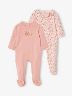 Lot De 2 Dors-bien Bébé Fille Ouverture Dos En Coton Lot Rose Poudré - Vertbaudet