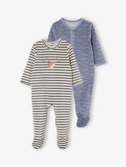 Lot De 2 Dors-bien Bébé Garçon "baleines" En Velours Bleu Gris - Vertbaudet