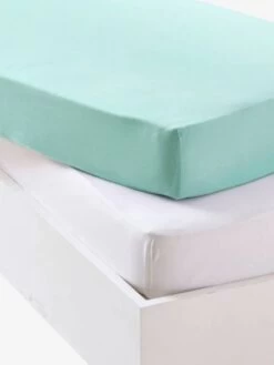 Lot De 2 Draps-housses Bébé En Jersey Extensible Gris + Blanc - Vertbaudet