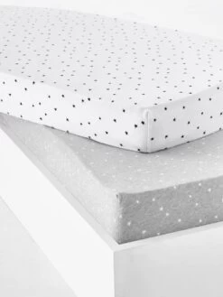 Lot De 2 Draps-housses Bébé En Jersey Extensible Imprimé étoiles Gris Chiné/blanc - Vertbaudet