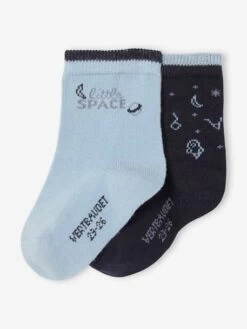 Lot De 2 Paires De Chaussettes Espace Bébé Garçon Lot Bleu Ardoise Foncé - Vertbaudet