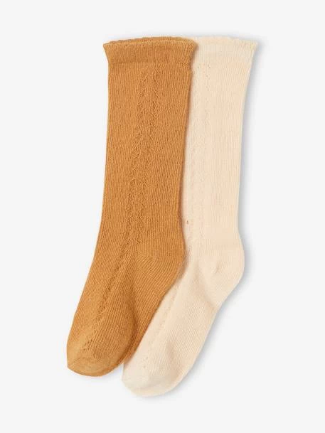 Lot De 2 Paires De Chaussettes Hautes Ajourées Bébé Fille BASICS Lot Jaune épicé - Vertbaudet