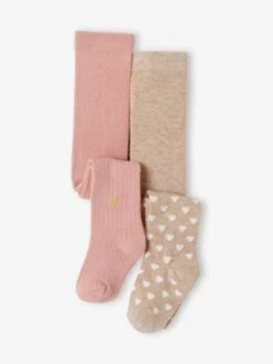 Lot De 2 Paires De Collants Bébé Coeurs Lot Rose Thé - Vertbaudet