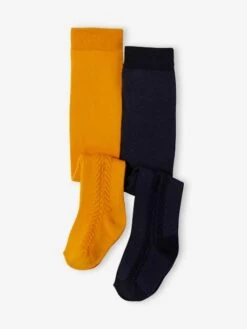 Lot De 2 Paires De Collants Bébé En Maille Ajourée Avec Torsades Lot Moutarde - Vertbaudet