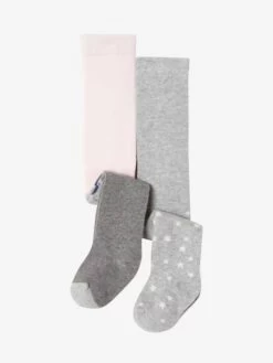 Lot De 2 Paires De Collants Bébé En Maille Pois/koala Lot Gris Chiné - Vertbaudet