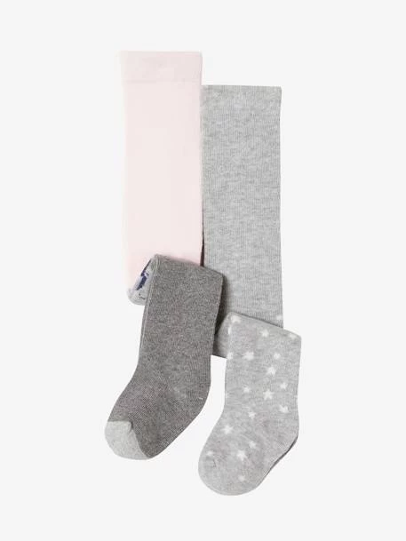 Lot De 2 Paires De Collants Bébé En Maille Pois/koala Lot Gris Chiné - Vertbaudet